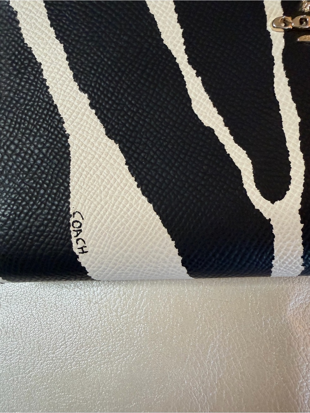Coach Black & White Zebra Print Zip Wallet - Picture 2 of 7